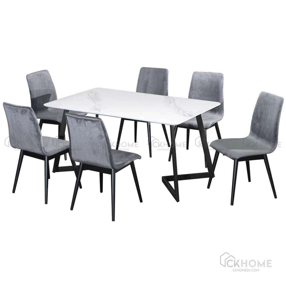 Vancouver-V Marble Dining Set 1+6